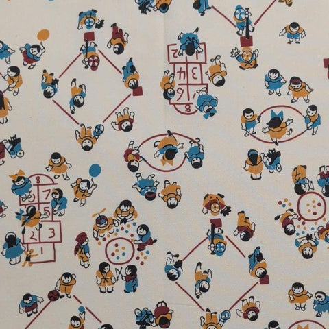 Judie Rothermel for Marcus Brothers Textiles - Cream Fabric / Red, Blue, Green, Gold Children on Playground Print