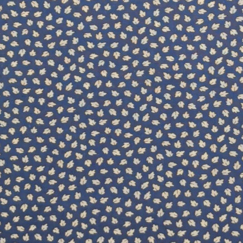 Indigo Fabric / White Tossed Leaf Print - Selvage to Selvage Print