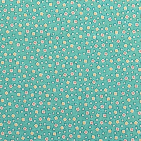 Judie Rothermel for Marcus Brothers Textiles - Turquoise Fabric / White Square / Orange, Yellow Dot "Applique" Print