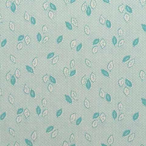 Marcus Brothers Textiles - White Fabric with Turquoise Mesh Background and Tossed Leaf Print