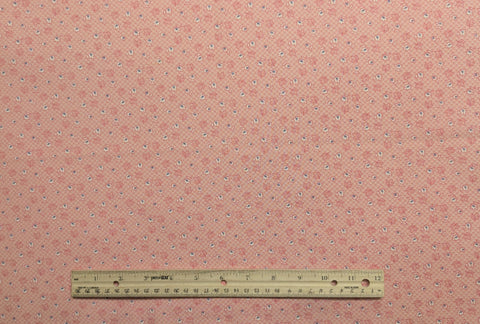 Judie Rothermel for Marcus Brothers Textiles - Pink Fabric with White, Dark Pink Micro Dot Background / White, Blue Tossed Flower Print