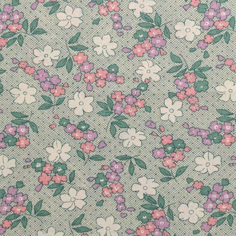 Aunt Grace by Judie Rothermel for Marcus Brothers Textiles -  White Fabric, Green Mesh Background / Lavender, White, Coral, Yellow Flower