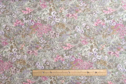 Pastel Blue, Tan, Purple, Pink, Green Watercolor Garden Print Fabric