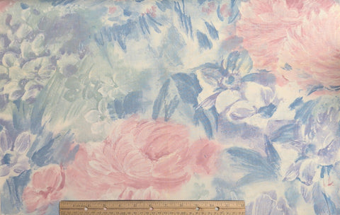 Pink, Blue, Yellow, Giant Watercolor Style Flower Print Fabric - Selvage to Selvage Print
