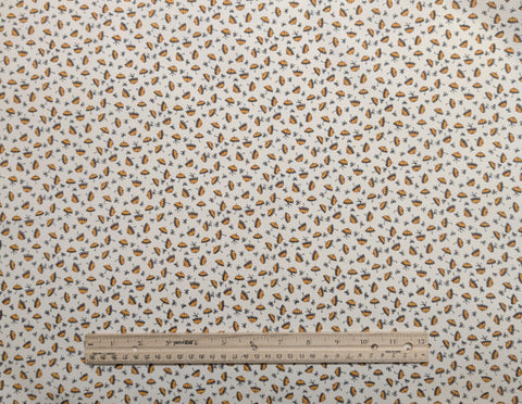 Aunt Grace Sweeties by Judie Rothermel for Marcus Brothers Textiles - White Fabric / Yellow, Brown, Black Tossed Umbrella, Bow Print