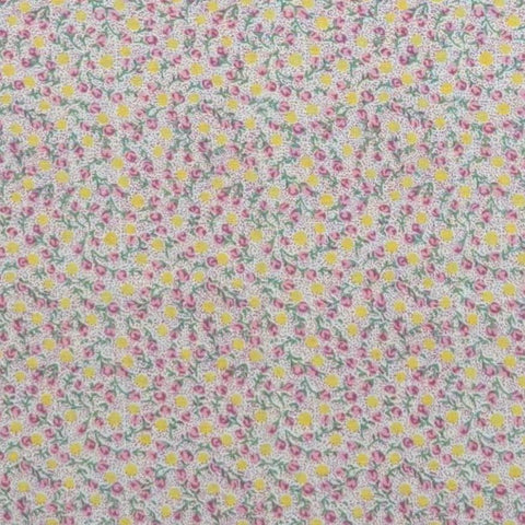 Posie Quilt Collection RJR Fashion Fabrics - White Fabric / Raspberry Micro Dot Background / Pink, Yellow, Green Packed Flower Print