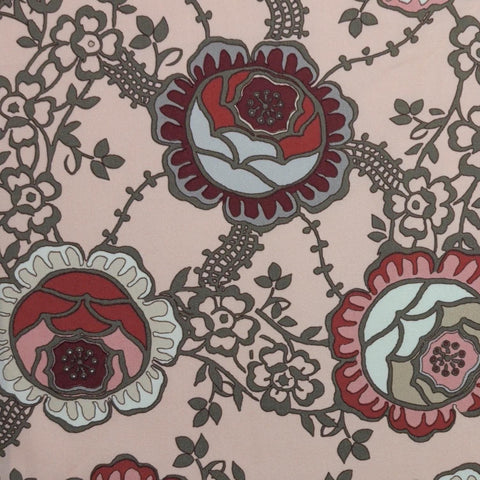 Dashing Roses DR300 Art Gallery Fabrics - Peach Fabric / Brick Red, Red, Khaki Green Flower, Vine Print