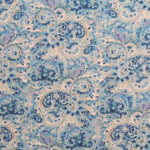 Wild Blush Danhuei Nai Wilmington Prints 89222-414 - Pale Blue, Dark Blue, White, Gold, Lavender Packed Paisley Flower Print