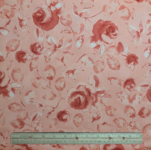 Roses 1948-R3 Jackie Robinson Wilmington Prints - Coral Fabric / Red Rose Print