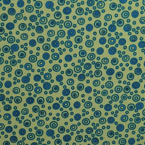 Circle Circle CX3534GREE-D Michael Miller Fabrics - Bright Green Fabric / Blue Circle Print