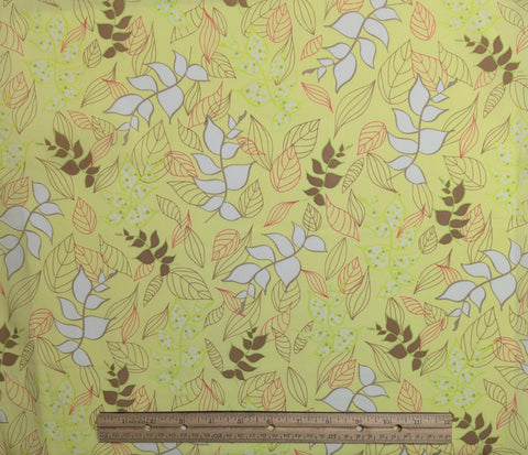 Naturelle Collection for Art Gallery Fabrics - Chartreuse Fabric / Brown, White, Red, Bright Green Leaf Print
