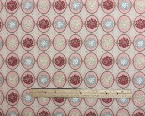 Dashing Roses DR304 Art Gallery Fabrics - Pink Fabric / Red, Gold, Gray Flower Medallion Print
