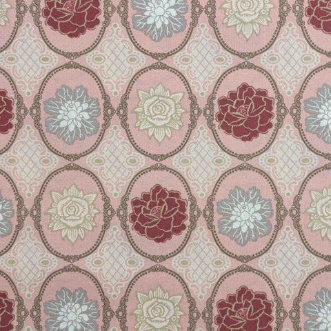 Dashing Roses DR304 Art Gallery Fabrics - Pink Fabric / Red, Gold, Gray Flower Medallion Print