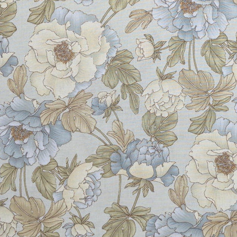 Victoria 2456-55 Benartex - Pale Green Fabric / Green, Blue/Gray Flower Print