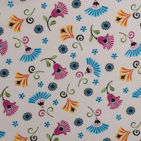 Madeline BRE6626 White 2012 Blank Quilting - White Fabric / Bright Pink, Blue, Yellow Tossed Flower Print