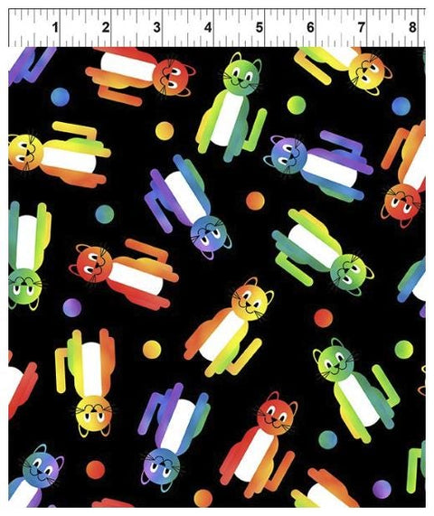 PAWsitivity 3PAW-1 Cats & Dots - Black by Jason Yenter for In the Beginning Fabrics