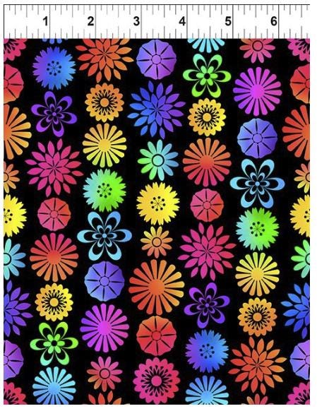 PAWsitivity 5PAW-1 Flower Stripe - Black by Jason Yenter for In the Beginning Fabrics