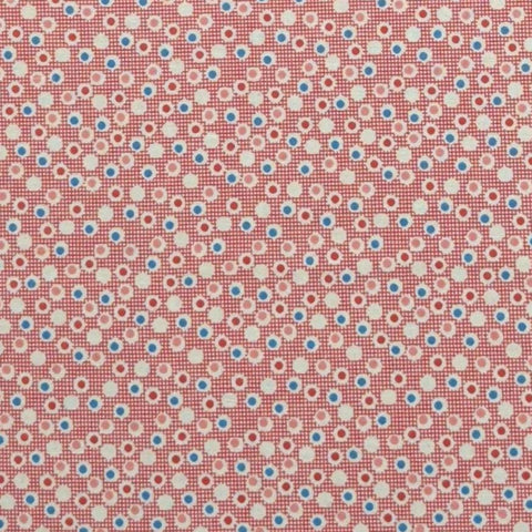 Aunt Grace Sweeties by Judie Rothermel for Marcus Brothers Textiles - White Fabric with Red Mesh Background / Red, Pink, Blue, White Circle