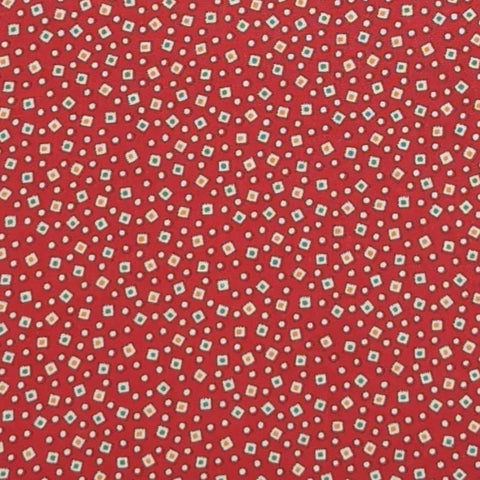 Judie Rothermel for Marcus Brothers Textiles - Red Fabric / White Square / Green, Gold Dot "Applique" Print