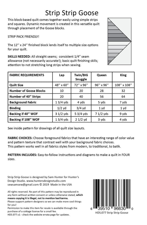 Strip Strip Goose Strip Friendly and Stash Busting Pattern Hunter's Design Studio / 4 Quilt Sizes Included