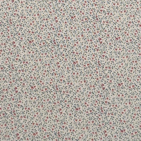 White Fabric / Red Flower, Dark Green Vine Print - Selvage to Selvage Print