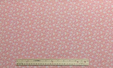 Trip Around the World MSU Museum Collection RJR Fashion Fabrics - White Fabric / Pink, Yellow, White, Turquoise Packed Flower Print