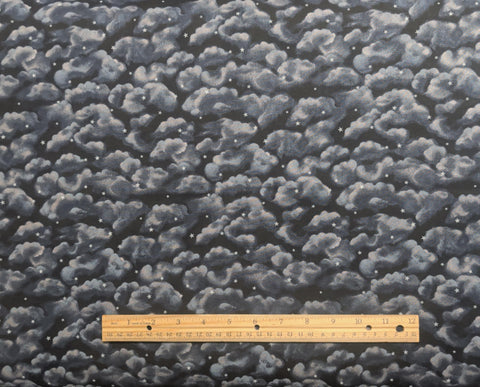 Hoffman International Fabrics - Black Fabric / Gray Tonal Cloud, Gray Star Print