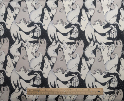 Cynthia Young Hedgehog Productions Moda - Black Fabric / Gray Dot, White and Taupe Packed Ghost Print