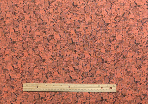 St Nicole Design Benartex - Light Orange Fabric / Black Packed Cat Print