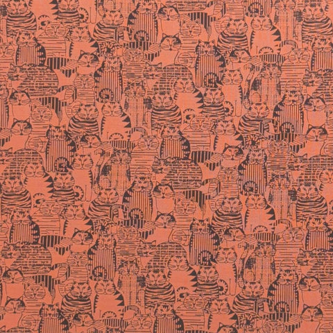 St Nicole Design Benartex - Light Orange Fabric / Black Packed Cat Print
