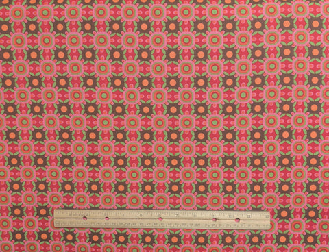 Michael Miller Fabrics DC4320 ORAN Ground Cover - Brown, Pink, Orange, Red, Green Retro Flower Print Fabric