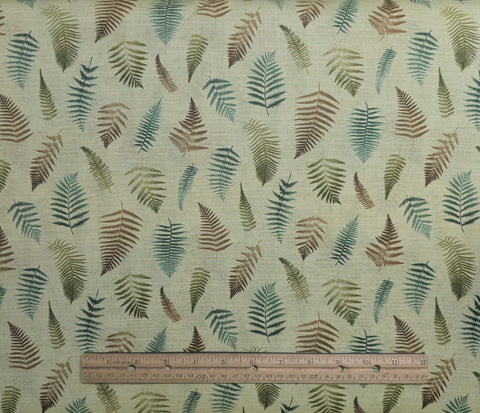 Harvest Reflections 3358-88 Benartex - Pale Green Fabric / Green, Brown Tossed Fern Frond Print