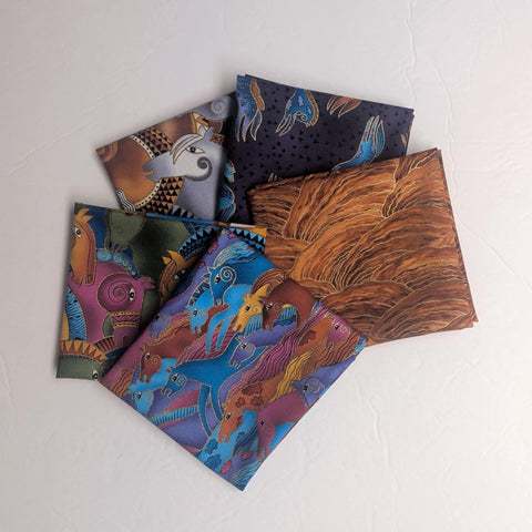 Embracing Horses Laurel Burch Fat Quarter Bundle - Brightly Colored / Gold Metallic Accents