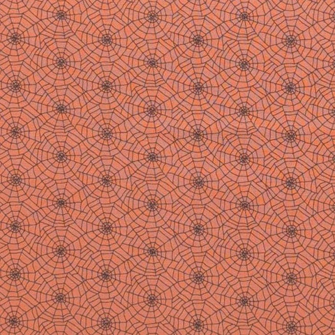 St Nicole Design Benartex - Light Orange Fabric / Black Packed Spiderweb Print