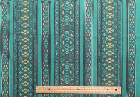 Shades of the Season Jinny Beyer for RJR Fashion Fabrics - Green, Black, Gold Border Stripe Fabric