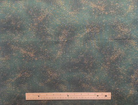 Angels & Wintergreen by RJR Fashion Fabrics - Green and Brown Tonal Fabric / Tan, Gold Speckle / Gold Metallic Glitter Pattern
