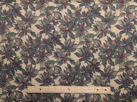 Woodland Winter by Hoffman California Fabrics - Tan Fabric / Green, Red, Tan Packed Poinsettia Print