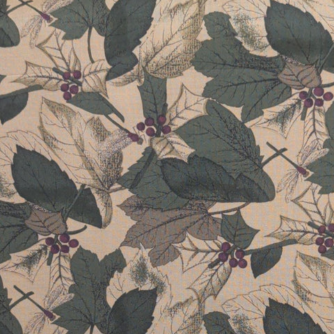 Hoffman California Fabrics - Tan Fabric / Green, Plum Leaf and Berry Print