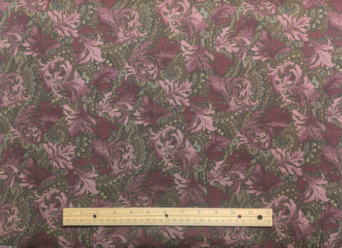 Windsor Collection Hoffman California Fabrics - Burgundy, Pink, Brown Paisley, Leaf Print Fabric