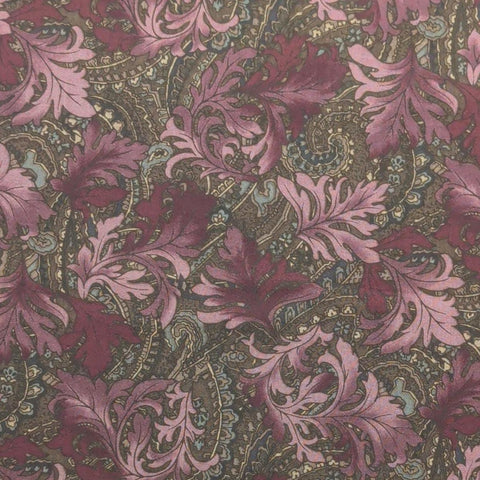 Windsor Collection Hoffman California Fabrics - Burgundy, Pink, Brown Paisley, Leaf Print Fabric