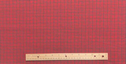 Red Fabric / Green Windowpane Plaid Print - Selvage to Selvage Print
