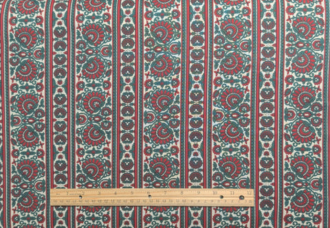 Jinny Beyer for Mr RJR Fashion Fabrics - White Fabric / Red, Green Paisley, Flower Border Stripe