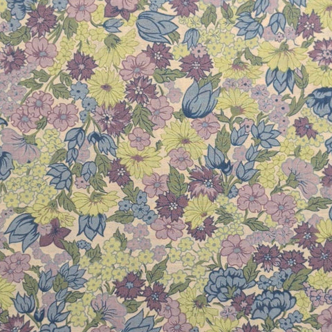 Bonnie Leman for RJR Fashion Fabrics - Soft White Fabric / Lavender, Blue, Green Packed Flower Print