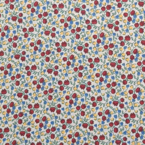 Aunt Grace Sweeties by Judie Rothermel for Marcus Brothers Textiles - White Fabric / Red, Yellow, Blue Packed Flower, Vine Print