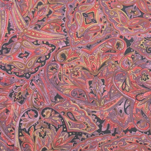 Wood Blocks Hoffman International Fabrics - Black, Purple, Gold, Red, Packed Paisley Print Fabric