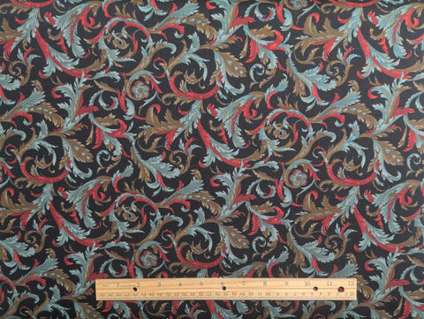 Windsor Collection Hoffman California Fabrics - Black Fabric / Hunter Green, Red, Brown Leaf Print