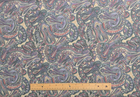 Windsor Collection Hoffman California Fabrics - White, Purple, Green, Pink Packed Paisley Print Fabric