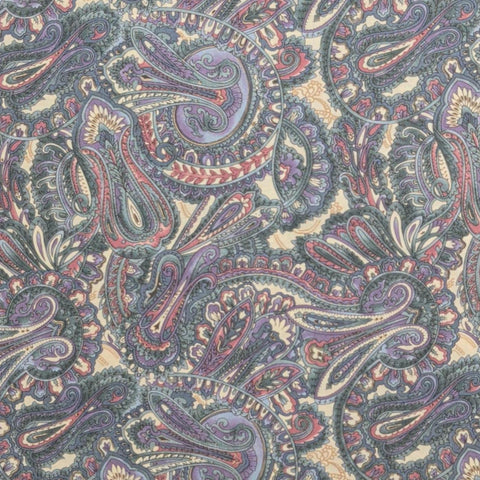 Windsor Collection Hoffman California Fabrics - White, Purple, Green, Pink Packed Paisley Print Fabric