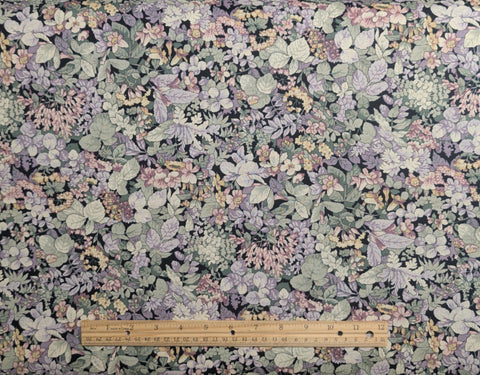 Hoffman California Fabrics - Black Fabric / Lavender, Green, White Packed Flower Print