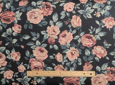 Coventry Collection Hoffman California Fabrics - Black Fabric / Pink, Burgundy, Green Tossed Rose Print